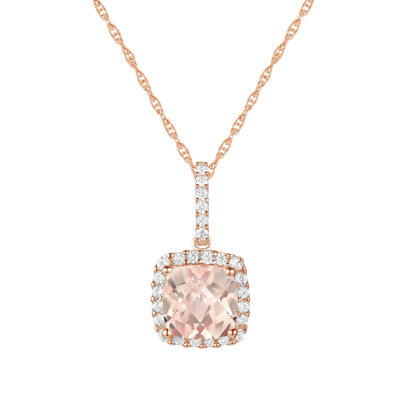 Womens Gemstone & 1/8 CT. T.W. Natural Diamond 10K Rose Gold Cushion Pendant Necklace