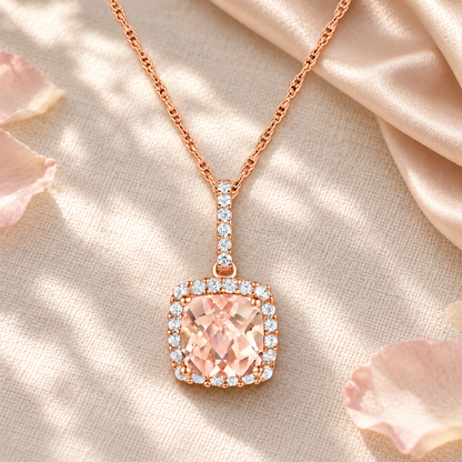 Womens Gemstone & 1/8 CT. T.W. Natural Diamond 10K Rose Gold Cushion Pendant Necklace