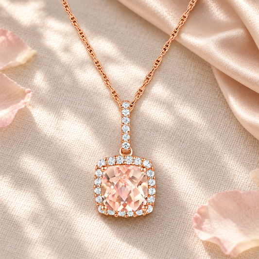 Womens Gemstone & 1/8 CT. T.W. Natural Diamond 10K Rose Gold Cushion Pendant Necklace