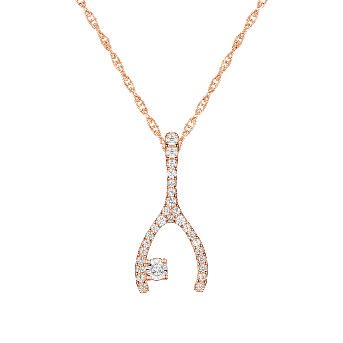 Wishbone Diamond Pendant: Natural Round Diamonds in Sterling Silver, 18'' Available in 14K White, Yellow, or Rose Gold Plating (1/5 cttw)