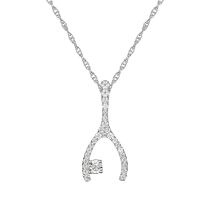 Wishbone Diamond Pendant: Natural Round Diamonds in Sterling Silver, 18'' Available in 14K White, Yellow, or Rose Gold Plating (1/5 cttw)