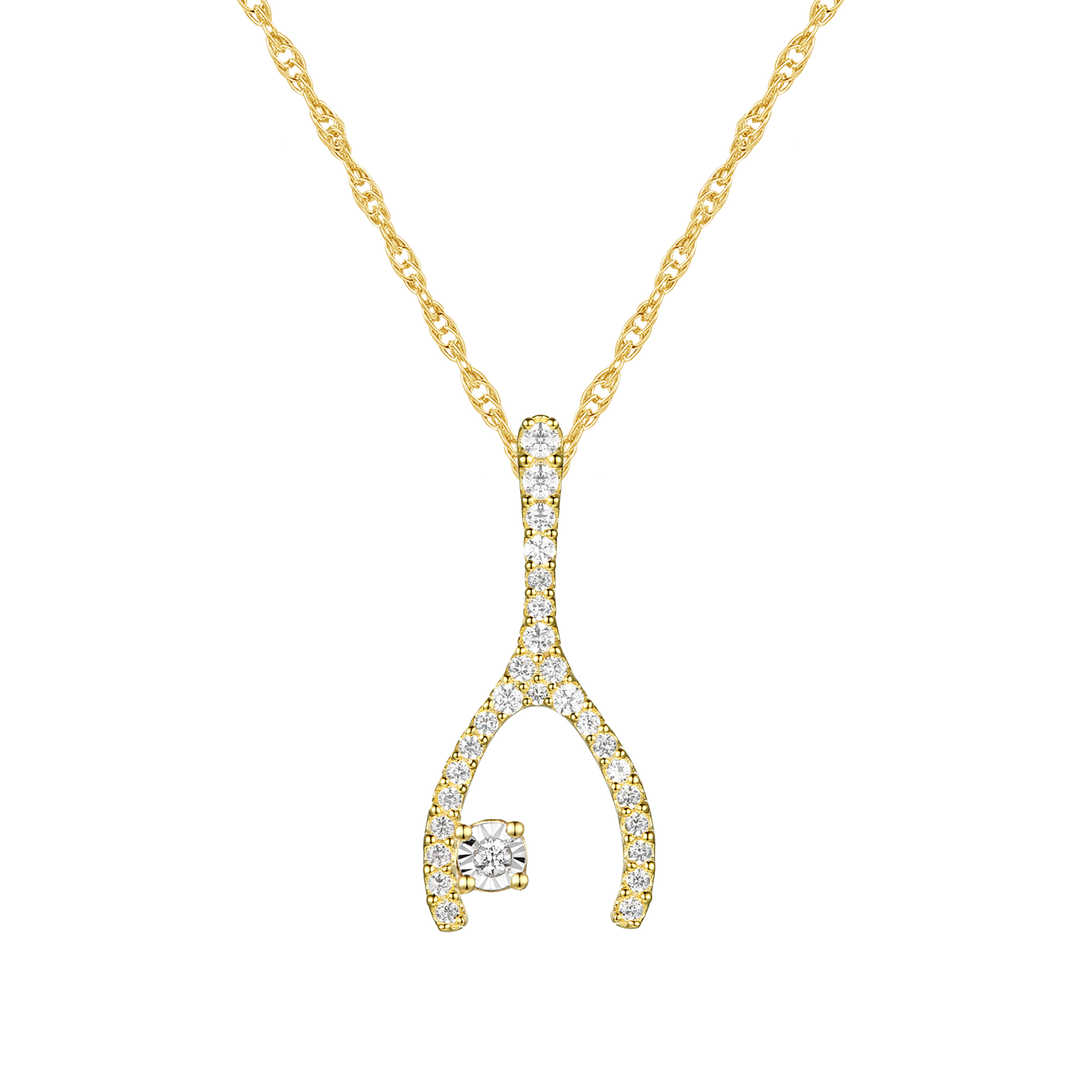 Wishbone Diamond Pendant: Natural Round Diamonds in Sterling Silver, 18'' Available in 14K White, Yellow, or Rose Gold Plating (1/5 cttw)