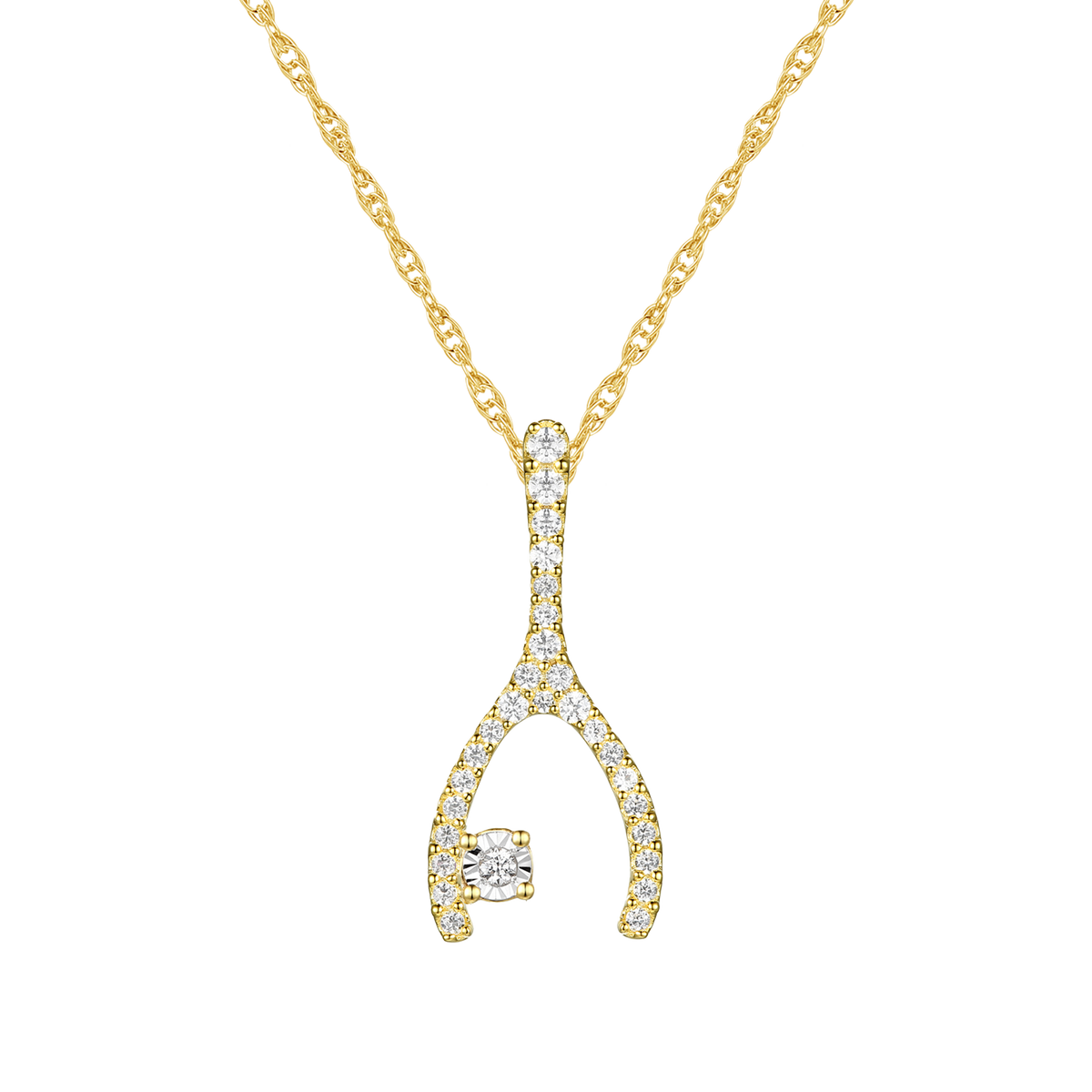 Wishbone Diamond Pendant: Natural Round Diamonds in Sterling Silver, 18'' Available in 14K White, Yellow, or Rose Gold Plating (1/5 cttw)