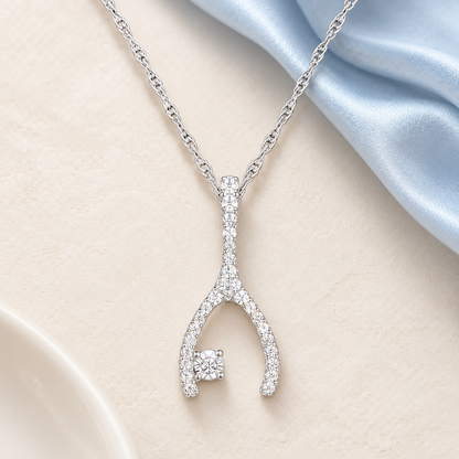 Wishbone Diamond Pendant: Natural Round Diamonds in Sterling Silver, 18'' Available in 14K White, Yellow, or Rose Gold Plating (1/5 cttw)