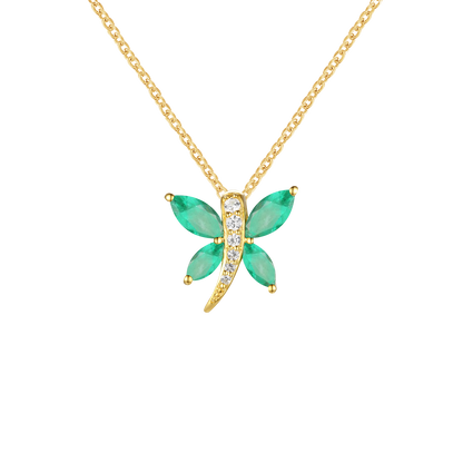 10K Genuine Gemstone & Diamond Accent Dragonfly Pendant with 18" Chain