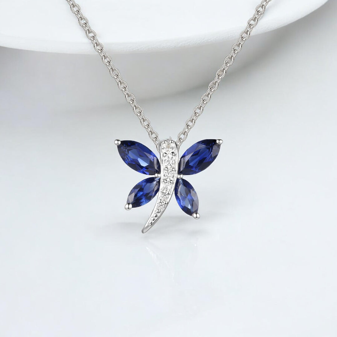 10K Genuine Gemstone & Diamond Accent Dragonfly Pendant with 18" Chain