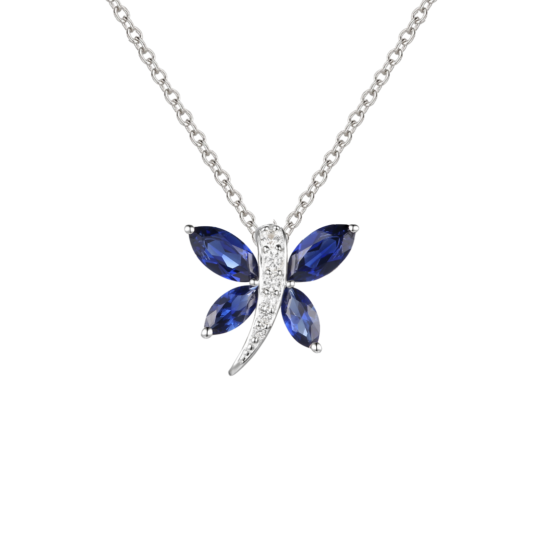 10K Genuine Gemstone & Diamond Accent Dragonfly Pendant with 18" Chain