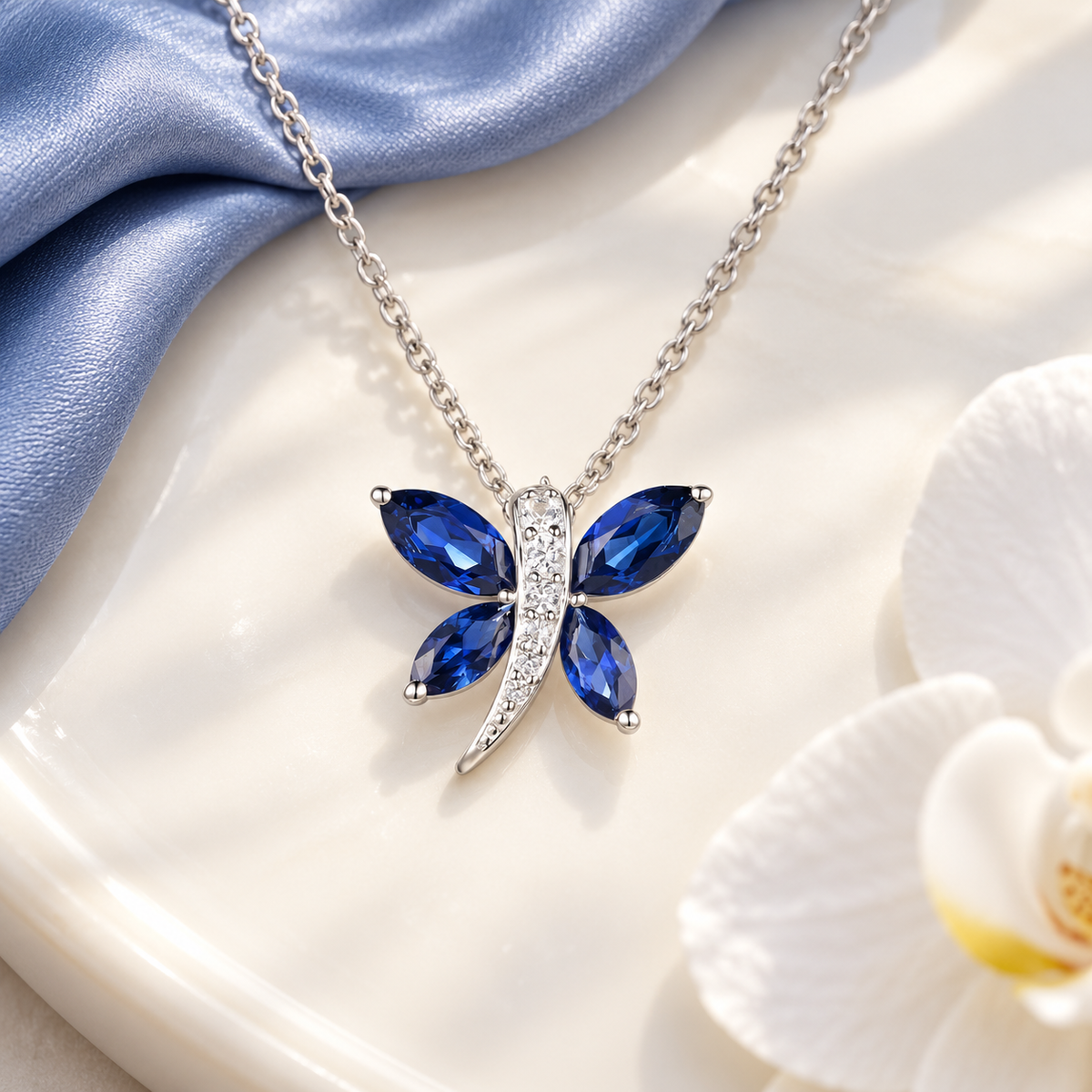 10K Genuine Gemstone & Diamond Accent Dragonfly Pendant with 18" Chain