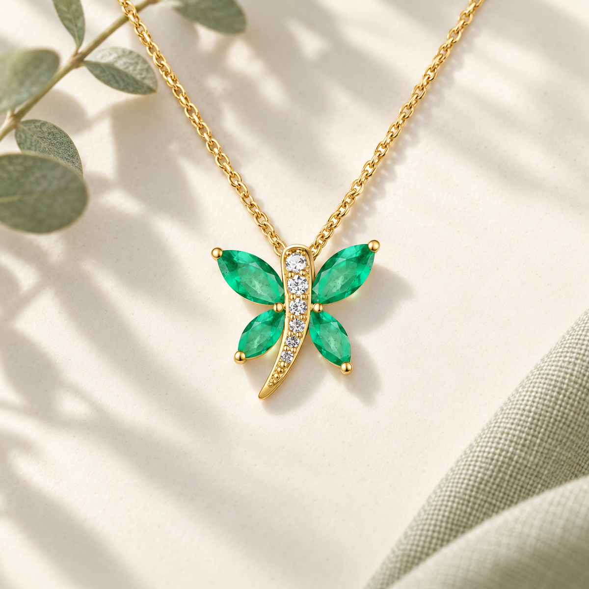 10K Genuine Gemstone & Diamond Accent Dragonfly Pendant with 18" Chain