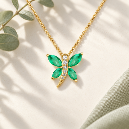 10K Genuine Gemstone & Diamond Accent Dragonfly Pendant with 18" Chain