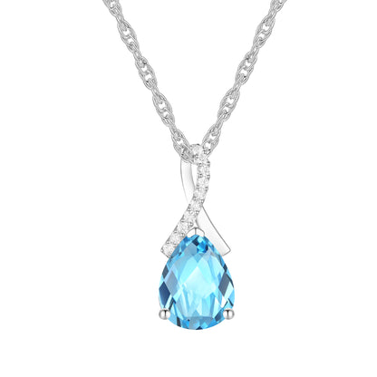 Elegant Birthstone Necklace – Available in Various Gemstones – Stunning 14K Rose or yellow Gold-Plated Sterling Silver Pendant featuring a 9x7mm Center Stone Accented with Created White Sapphires