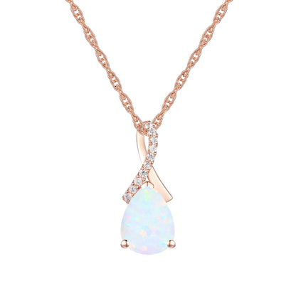 Elegant Birthstone Necklace – Available in Various Gemstones – Stunning 14K Rose or yellow Gold-Plated Sterling Silver Pendant featuring a 9x7mm Center Stone Accented with Created White Sapphires