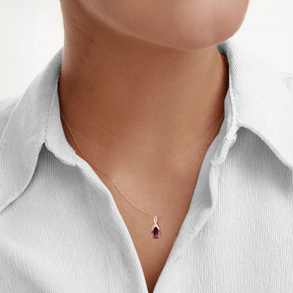 Elegant Birthstone Necklace – Available in Various Gemstones – Stunning 14K Rose or yellow Gold-Plated Sterling Silver Pendant featuring a 9x7mm Center Stone Accented with Created White Sapphires