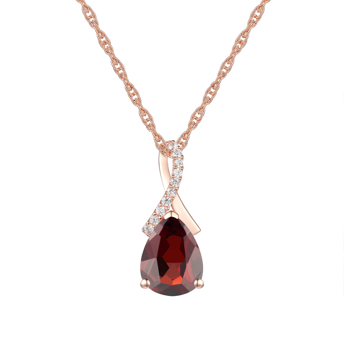 Elegant Birthstone Necklace – Available in Various Gemstones – Stunning 14K Rose or yellow Gold-Plated Sterling Silver Pendant featuring a 9x7mm Center Stone Accented with Created White Sapphires
