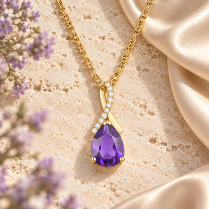 Elegant Birthstone Necklace – Available in Various Gemstones – Stunning 14K Rose or yellow Gold-Plated Sterling Silver Pendant featuring a 9x7mm Center Stone Accented with Created White Sapphires