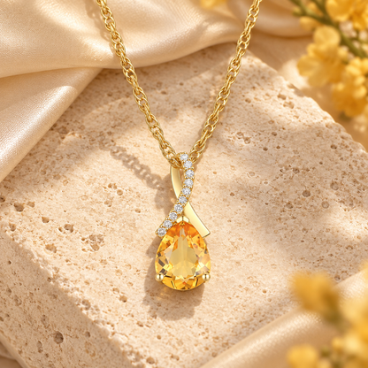 Elegant Birthstone Necklace – Available in Various Gemstones – Stunning 14K Rose or yellow Gold-Plated Sterling Silver Pendant featuring a 9x7mm Center Stone Accented with Created White Sapphires