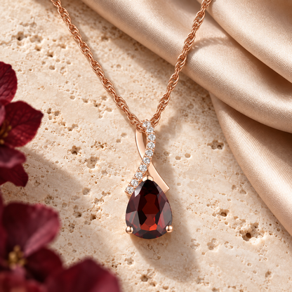 Elegant Birthstone Necklace – Available in Various Gemstones – Stunning 14K Rose or yellow Gold-Plated Sterling Silver Pendant featuring a 9x7mm Center Stone Accented with Created White Sapphires