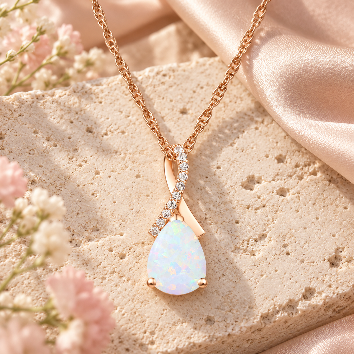 Elegant Birthstone Necklace – Available in Various Gemstones – Stunning 14K Rose or yellow Gold-Plated Sterling Silver Pendant featuring a 9x7mm Center Stone Accented with Created White Sapphires