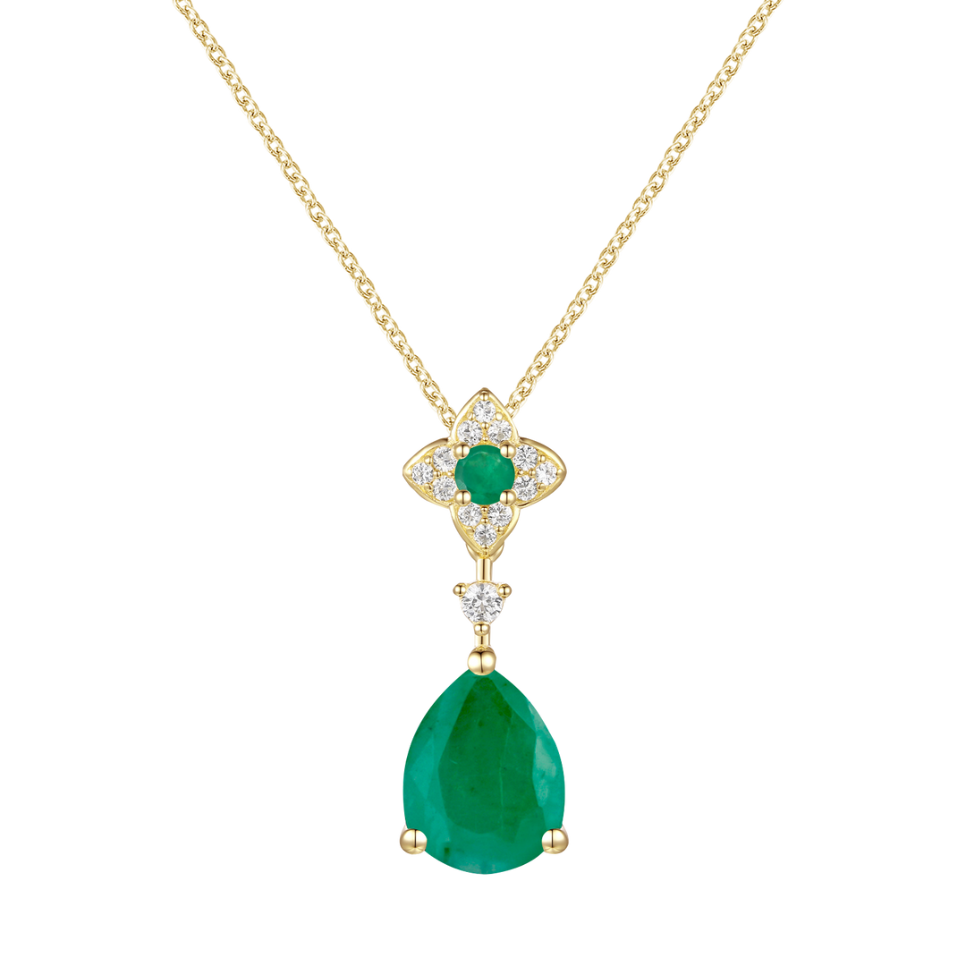 10K Genuine Emerald & 1/15 ct tw Diamond Pear Drop Pendant with 18" Chain