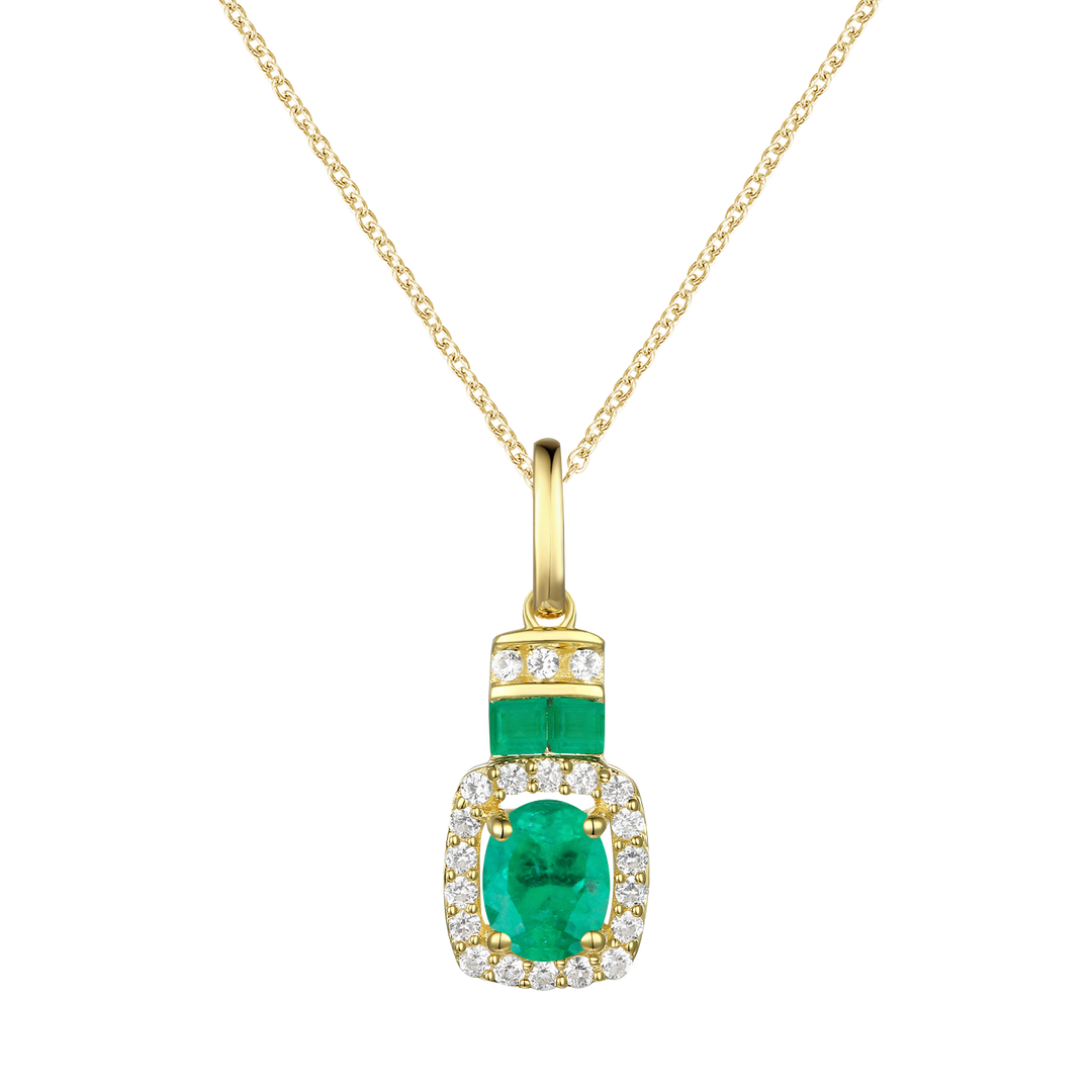 10K Genuine Gemstone & 1/10 ct tw Diamond Oval Pendant with 18" Chain