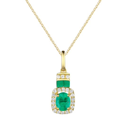10K Genuine Gemstone & 1/10 ct tw Diamond Oval Pendant with 18" Chain