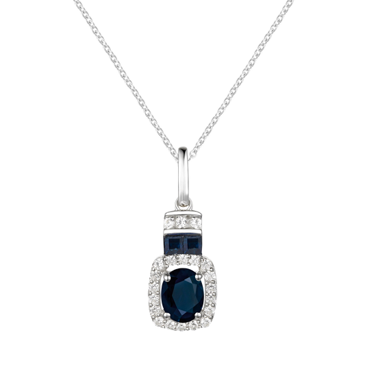 10K Genuine Gemstone & 1/10 ct tw Diamond Oval Pendant with 18" Chain
