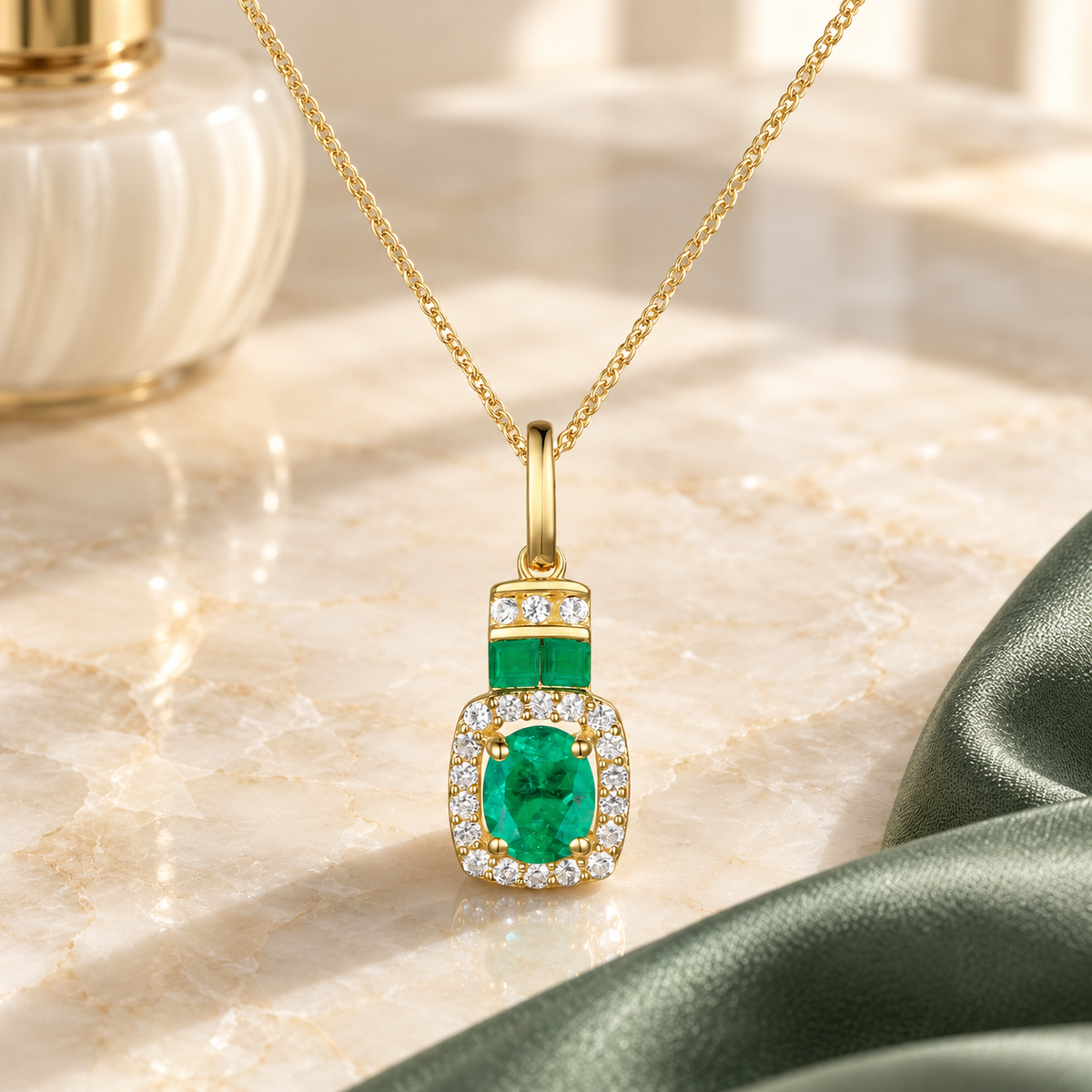 10K Genuine Gemstone & 1/10 ct tw Diamond Oval Pendant with 18" Chain