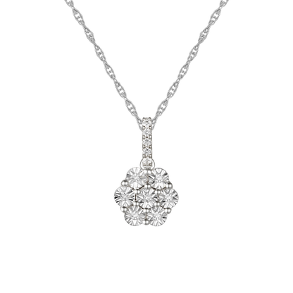 Sterling Silver 1/10 ct tw Diamond Flower Pendant with-18" Chain