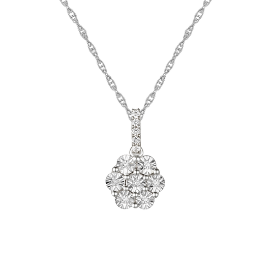 Sterling Silver 1/10 ct tw Diamond Flower Pendant with-18" Chain