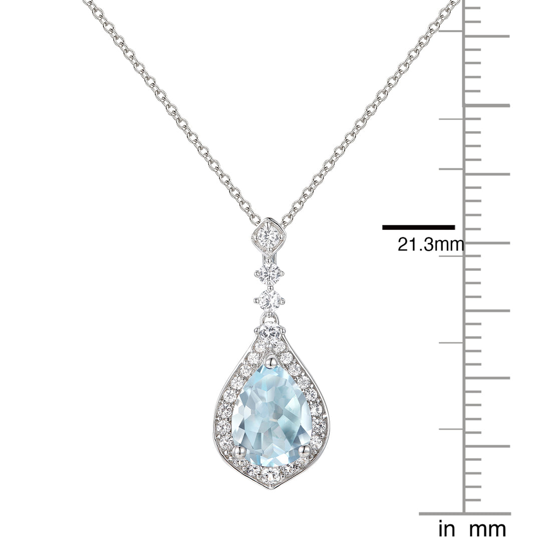 Sterling Silver 8X6 Pear-Cut Aquamarine and White Sapphire Pendant