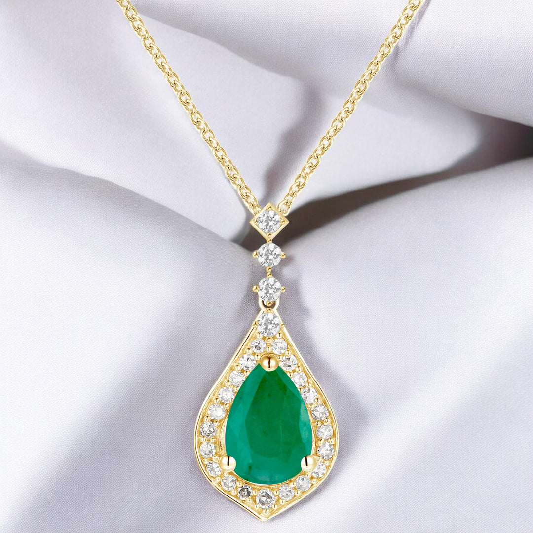 10K Genuine Gemstone & 1/5 ct tw Diamond Pear Drop Pendant with 18" Chain