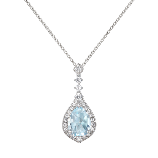 Sterling Silver 8X6 Pear-Cut Aquamarine and White Sapphire Pendant