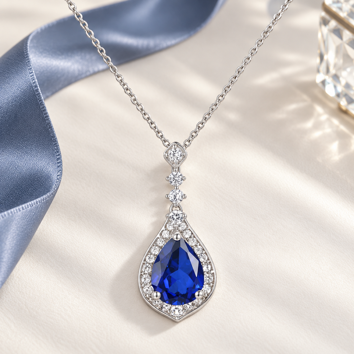 10K Genuine Gemstone & 1/5 ct tw Diamond Pear Drop Pendant with 18" Chain - view 6