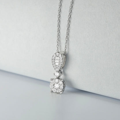 10K White Gold 1/3 ct tw Diamond Drop Pendant with 18"-Chain