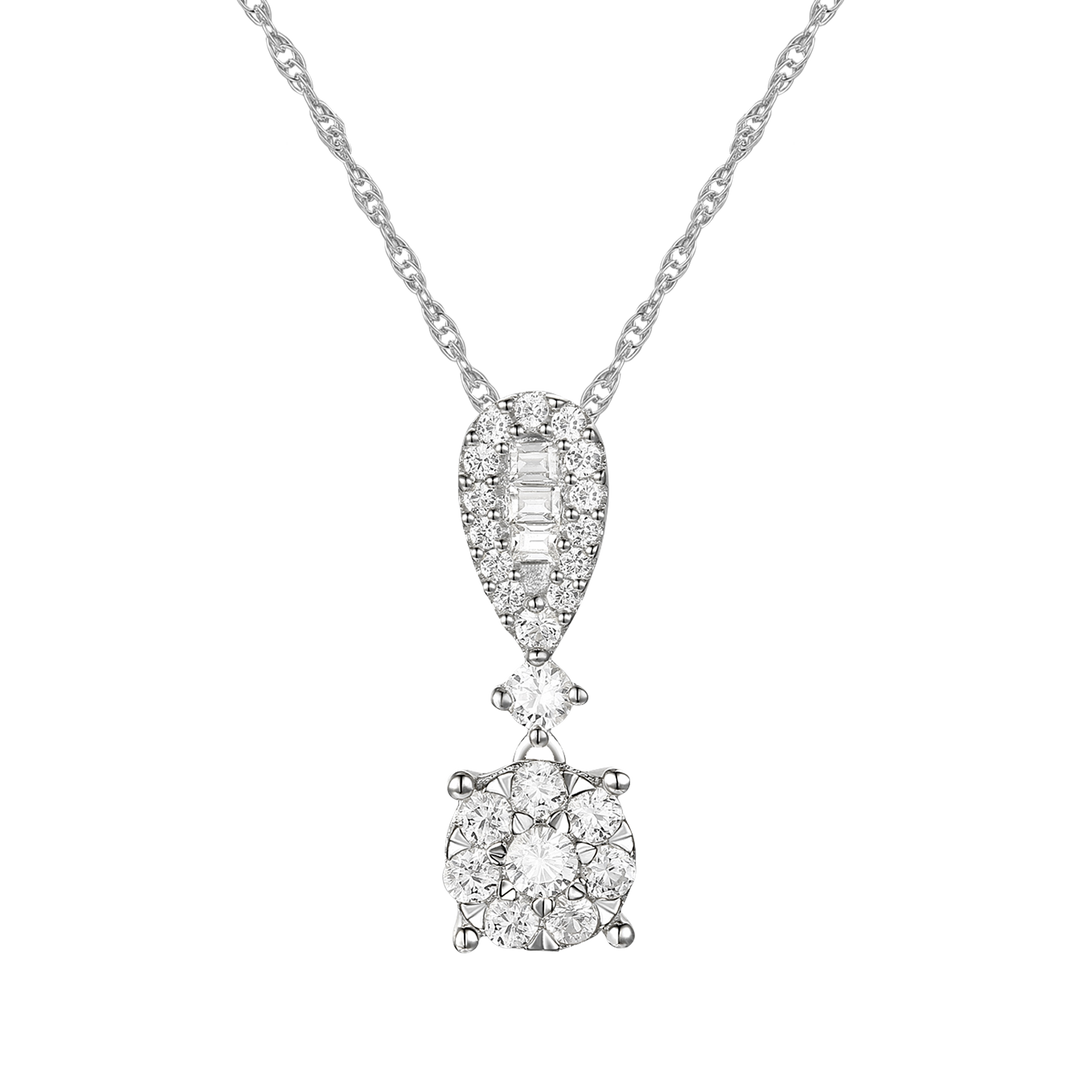 10K White Gold 1/3 ct tw Diamond Drop Pendant with 18"-Chain