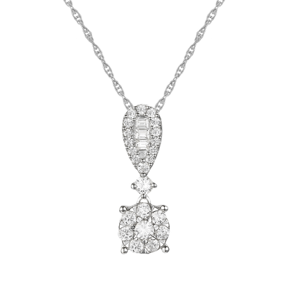 10K White Gold 1/3 ct tw Diamond Drop Pendant with 18"-Chain