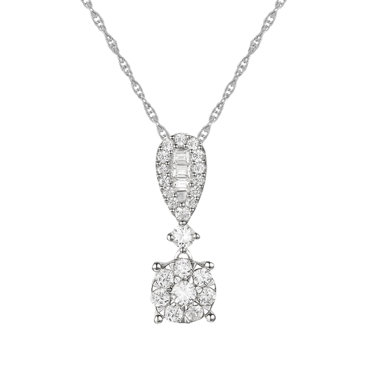 10K White Gold 1/3 ct tw Diamond Drop Pendant with 18"-Chain