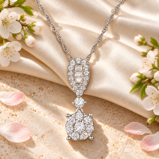 10K White Gold 1/3 ct tw Diamond Drop Pendant with 18"-Chain