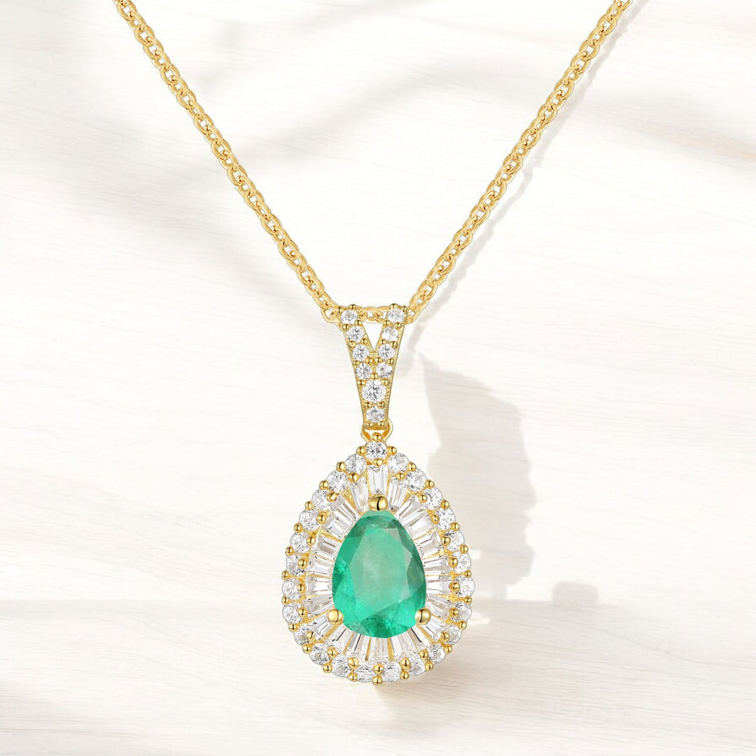 10K Genuine Emerald & 3/8 ct tw Diamond Pear Drop Pendant with 18" Chain