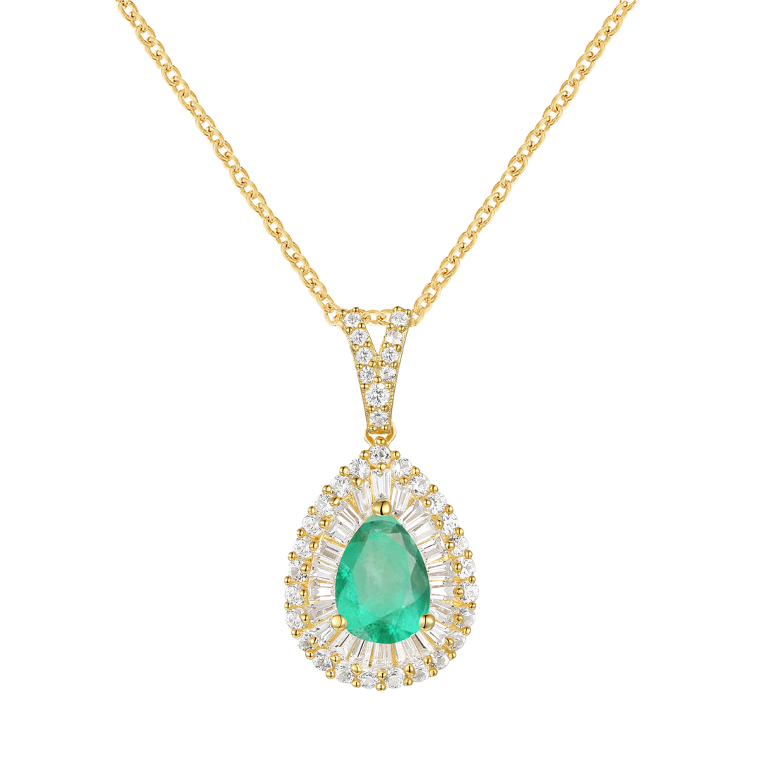 10K Genuine Emerald & 3/8 ct tw Diamond Pear Drop Pendant with 18" Chain