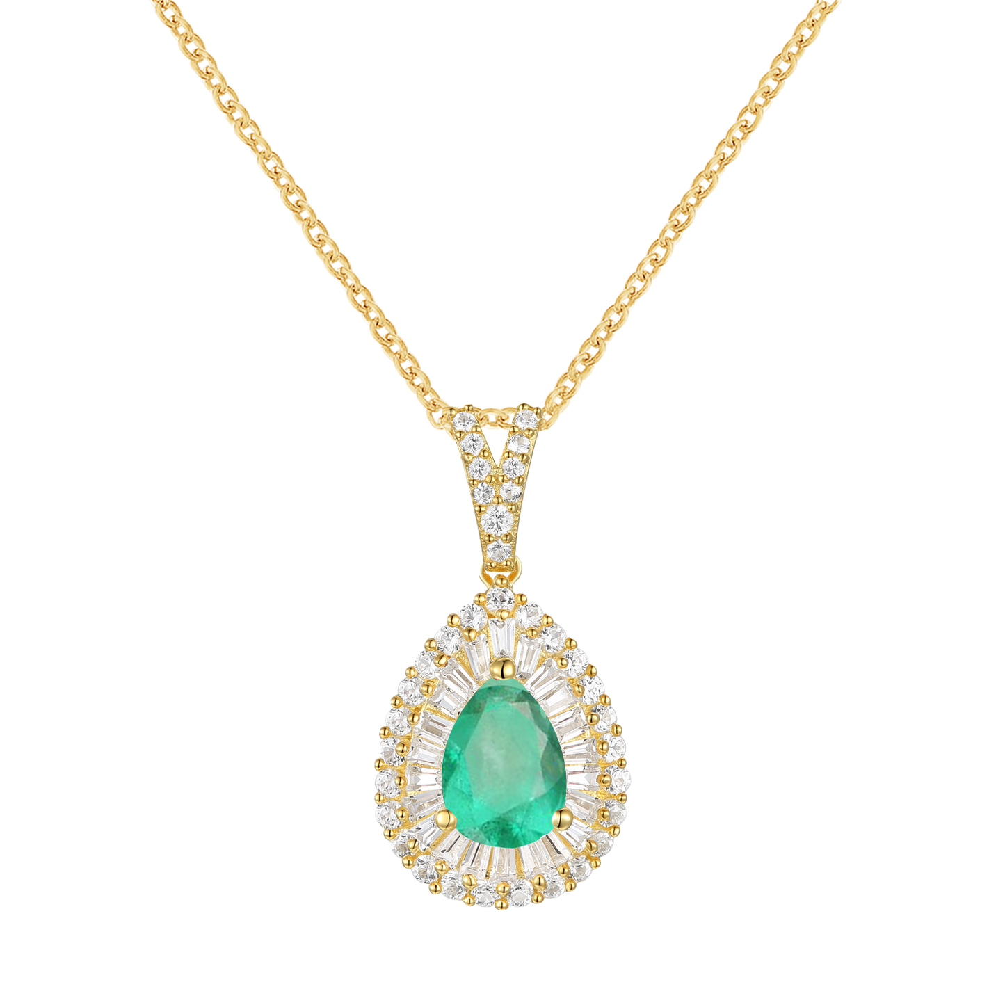 10K Genuine Emerald & 3/8 ct tw Diamond Pear Drop Pendant with 18" Chain