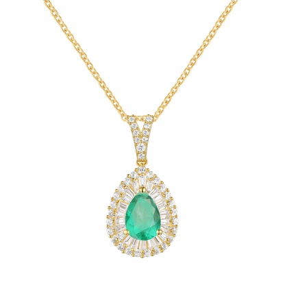 10K Genuine Emerald & 3/8 ct tw Diamond Pear Drop Pendant with 18" Chain