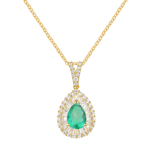 10K Genuine Emerald & 3/8 ct tw Diamond Pear Drop Pendant with 18" Chain