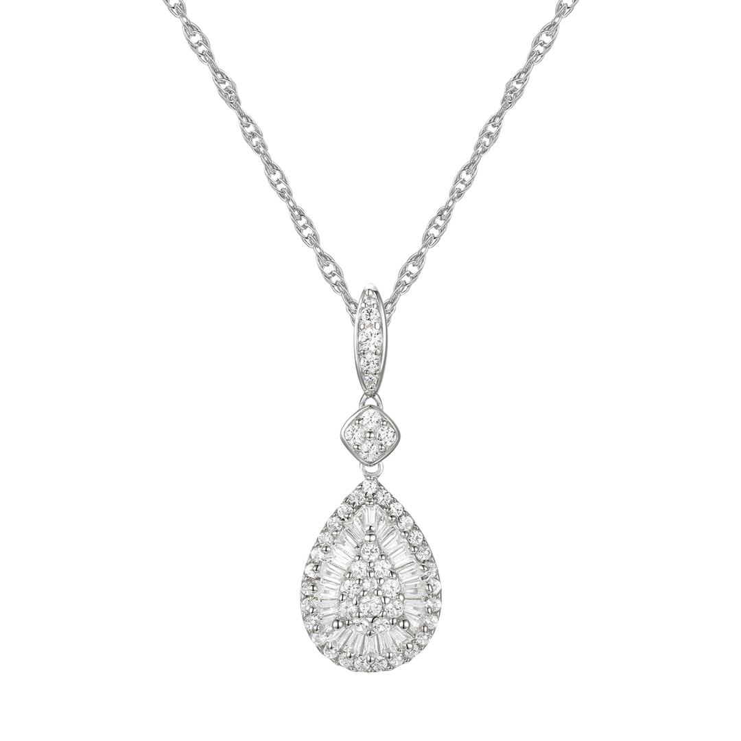 10K White Gold 1/2 ct tw Diamond Pear Drop Pendant with 18" Chain