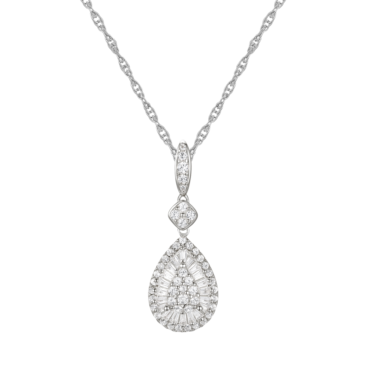 10K White Gold 1/2 ct tw Diamond Pear Drop Pendant with 18" Chain