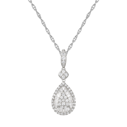 10K White Gold 1/2 ct tw Diamond Pear Drop Pendant with 18" Chain