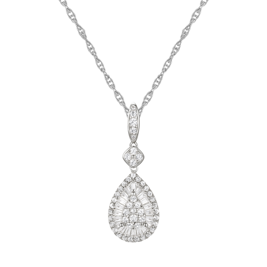 10K White Gold 1/2 ct tw Diamond Pear Drop Pendant with 18" Chain