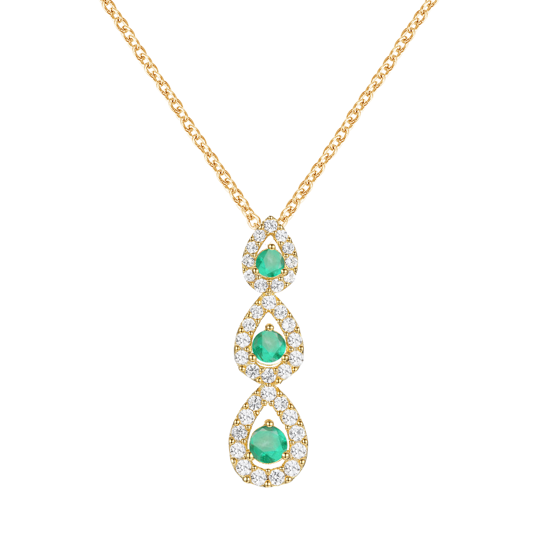 10K Genuine Gemstone & 1/4 ct tw Diamond 3-Stone Pear Drop Pendant with 18" Chain