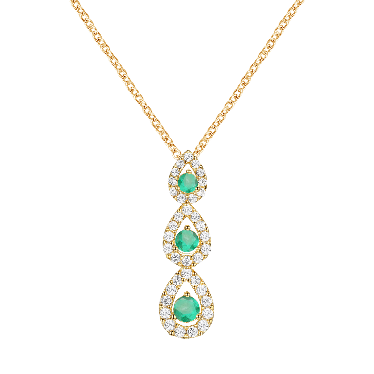 10K Genuine Gemstone & 1/4 ct tw Diamond 3-Stone Pear Drop Pendant with 18" Chain