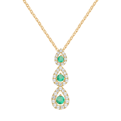 10K Genuine Gemstone & 1/4 ct tw Diamond 3-Stone Pear Drop Pendant with 18" Chain